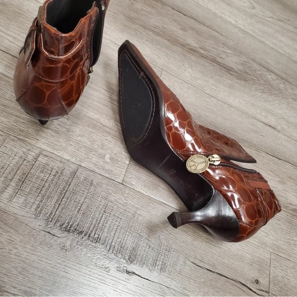 Donald J. Pliner Croc-Embossed Pointed Toe Ankle Boots in Brown - Picture 5 of 6